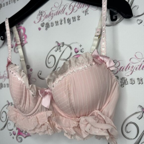 La senza bra love ruffle frilly bows ribbon 🎀pink white striped tiered babydoll - Picture 5 of 14